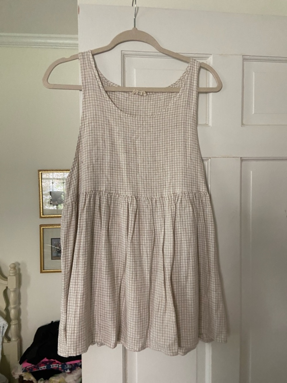 Urban Renewal Cream & Beige Gingham Mini Babydoll Dress